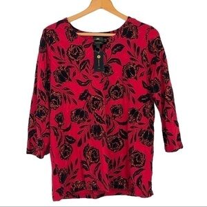 JM Collection - Flocked Velvet Jacquard Red - 0X